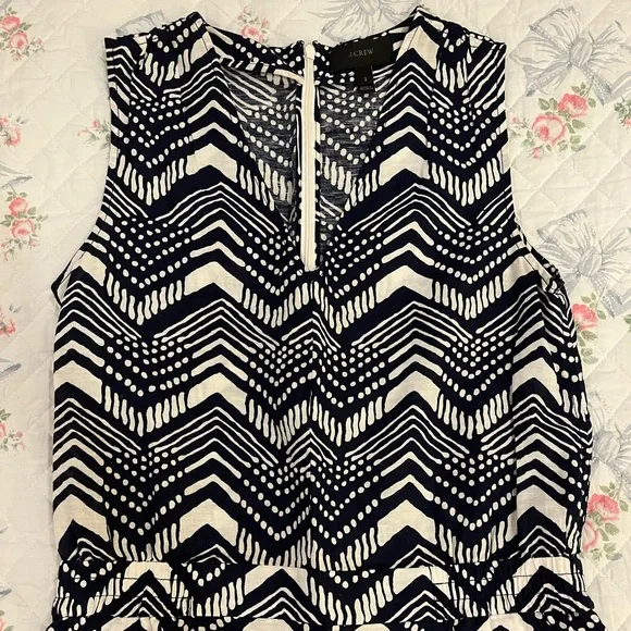 J. Crew Linen Cotton V-Neck Zig Zag Sleeveless Jumpsuit size 2 - Picture 4 of 12